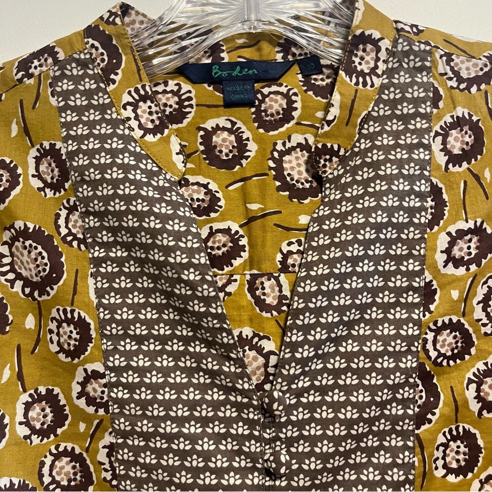 Boden Eliza Embroidered Bib Blouse Mustard Floral 100% Cotton Boho Block Print - Picture 6 of 10